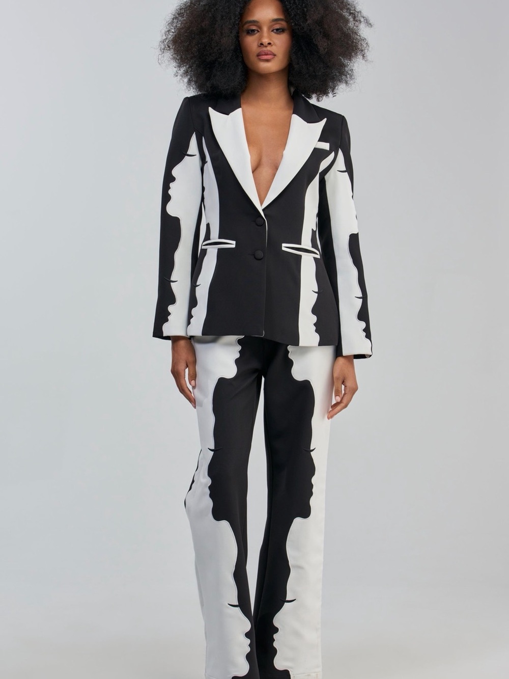Akira Black & White Silhouette Print Tailored Pants